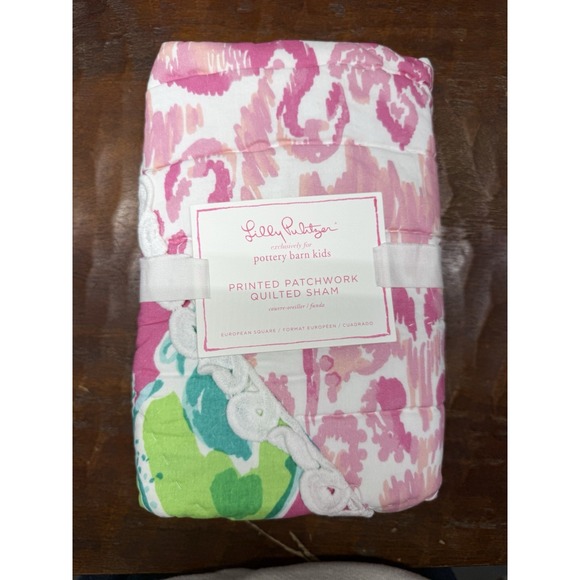 Other - Lilly Pulitzer Pottery Barn Kids Quilted Sham European Square Pink Patchwork